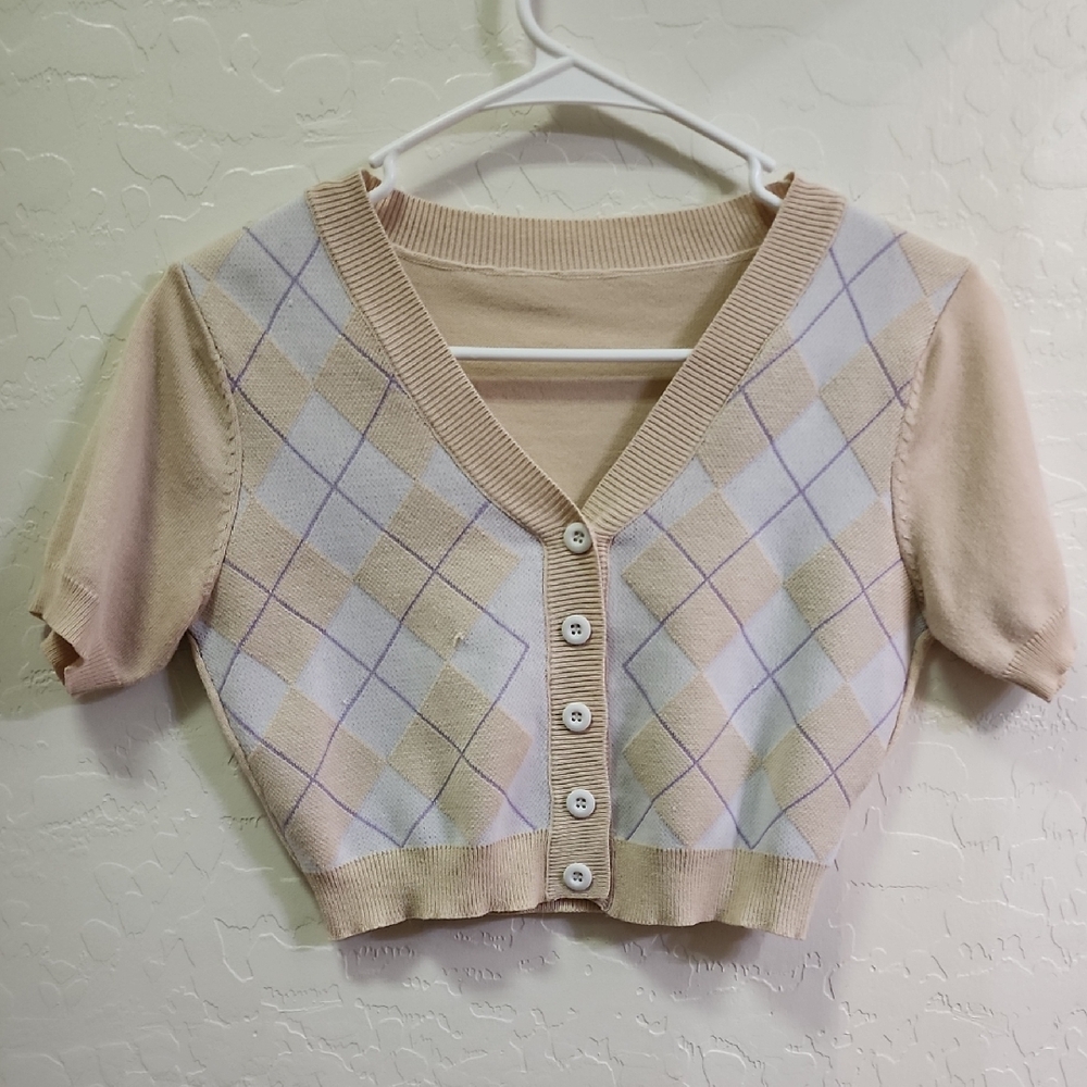 Argyle Cropped Cardigan Sweater